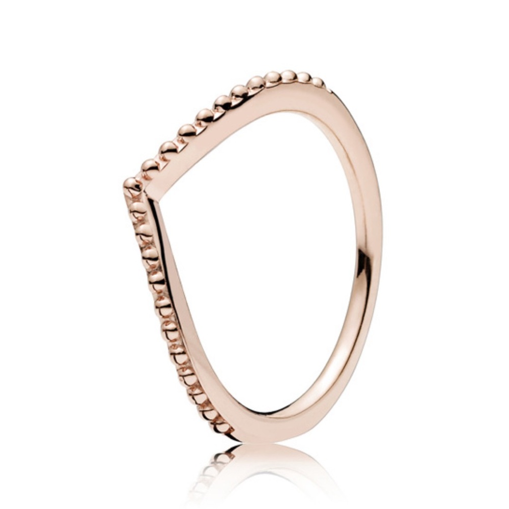 Pandora Beaded Wishbone Ring 14k rose gold plated